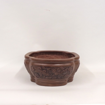 Preview: ovale Bonsaischale mit Motiv hinten