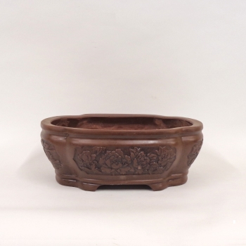 Preview: ovale Bonsaischale mit Motiv hinten