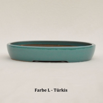 handgetöpferte Bonsaischale, oval, türkis, blau