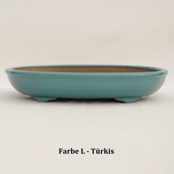 handgetöpferte Bonsaischale oval, türkis - blau