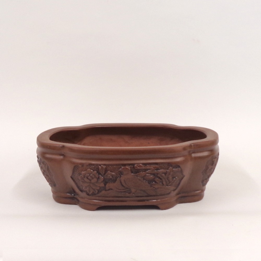 ovale Bonsaischale mit Motiv vorn