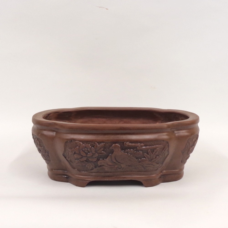 ovale Bonsaischale mit Motiv vorn